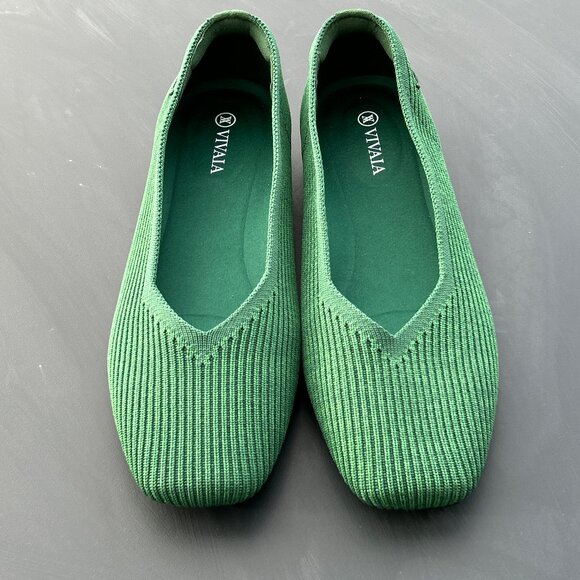 VIVAIA ~ Margot 2.0 Square Toe V-Cut Flats ~ Forest Green ~ 39 ~ sz. 8 - Picture 5 of 8